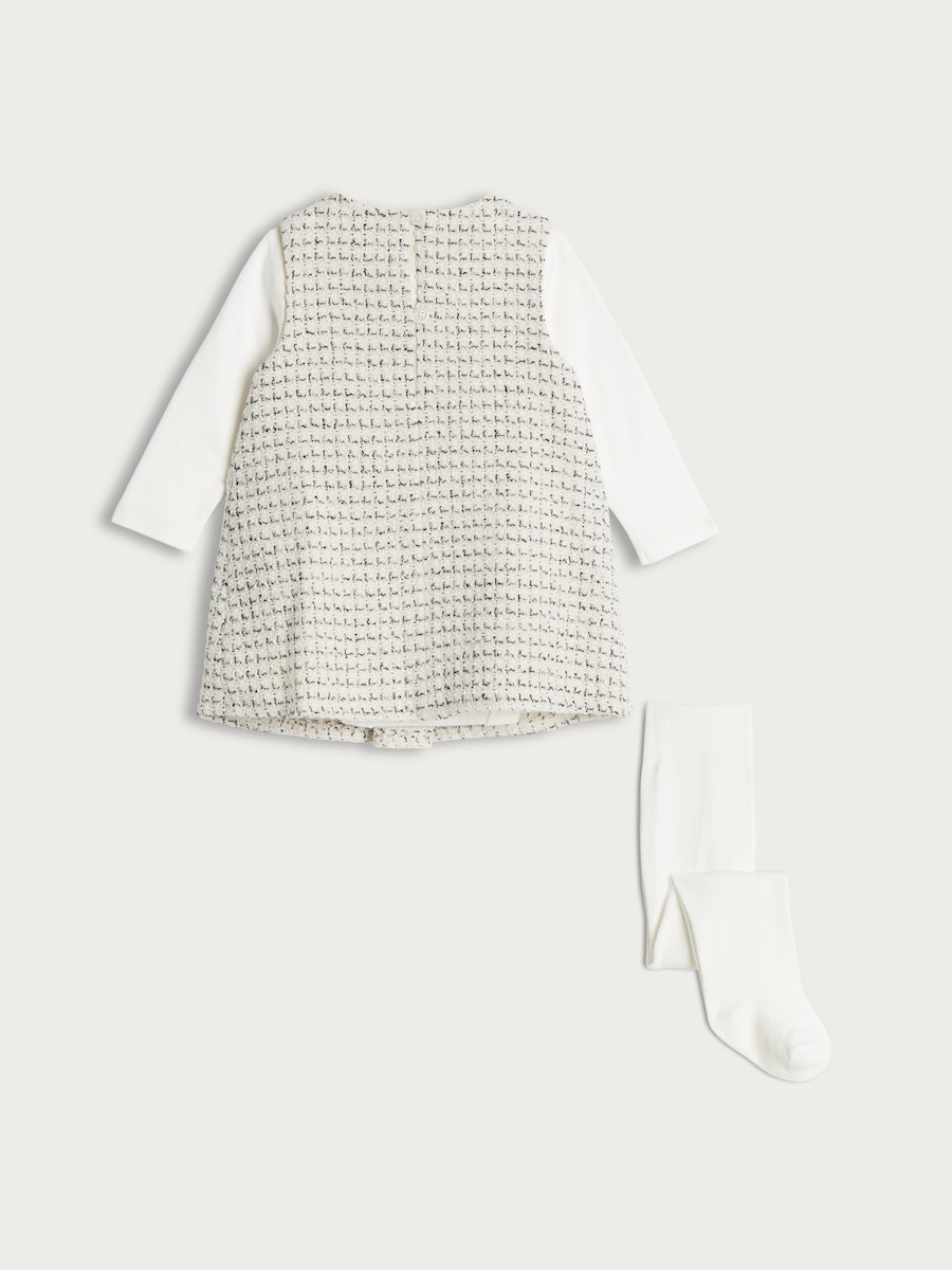 image 1 of F&F x Samantha Faiers 3-Piece Tweed Dress, Bodysuit and Tights Set in Grey Marl