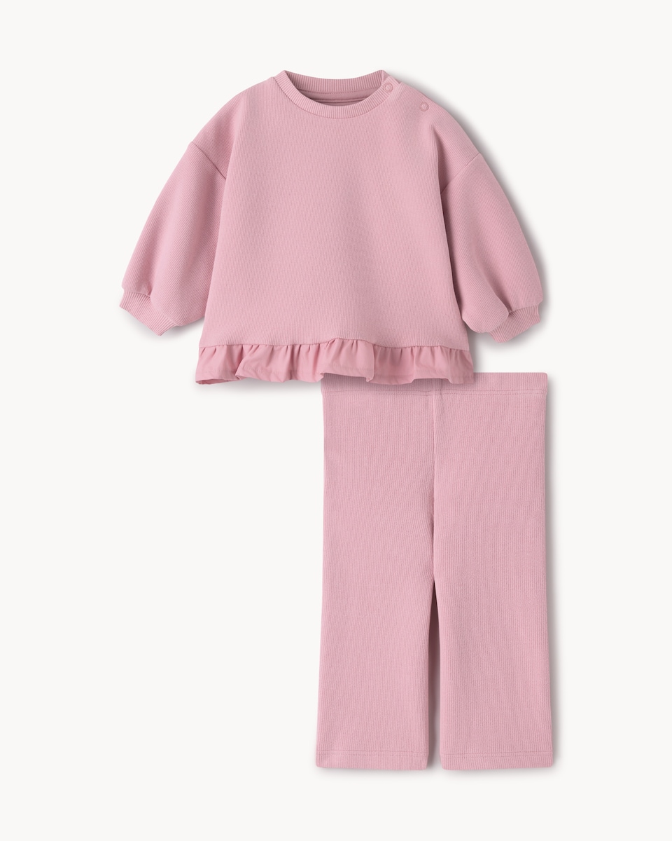 image 1 of F&F Baby Cotton Blend Frill Sweatshirt and Leggings Set in Pink
