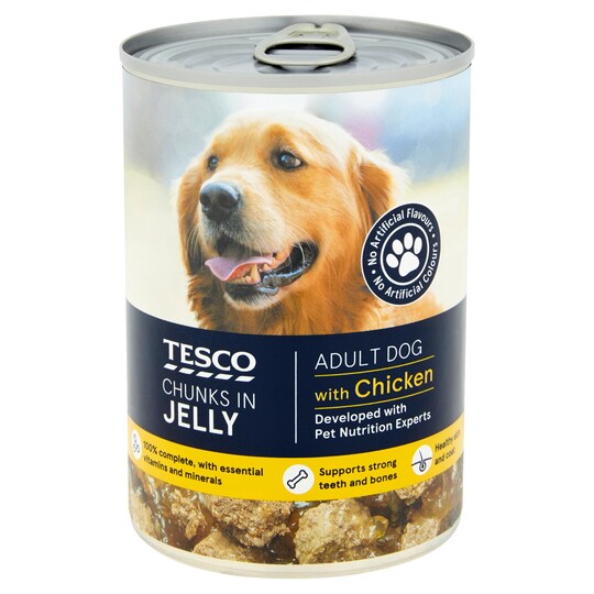Tesco Chunks In Jelly Chicken Tinned Dog Food 400G Tesco Groceries