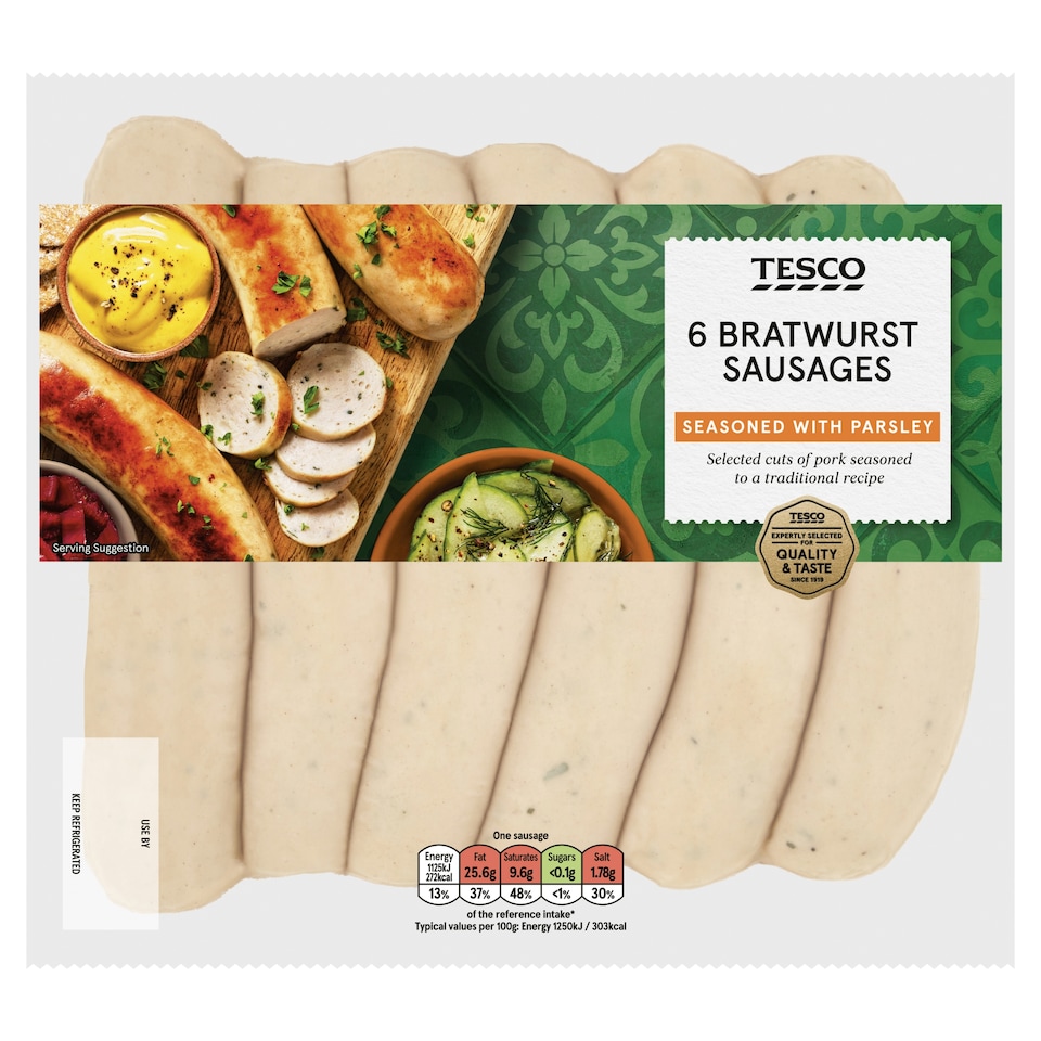 image 1 of Tesco 6 Bratwurst Sausages 540g