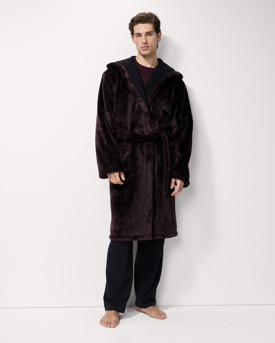 image 1 of F&F Fleece Honeycomb Hooded Dressing Gown in Purple