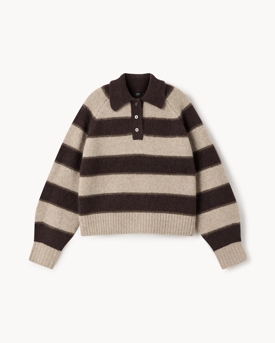 image 1 of F&F Striped Collared Jumper in Mink