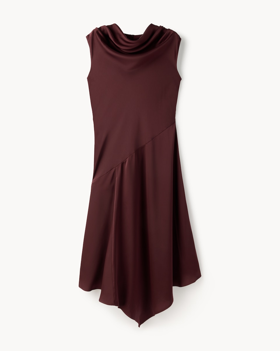 image 1 of F&F Satin Cowl Neck Midi Dress in Burgundy