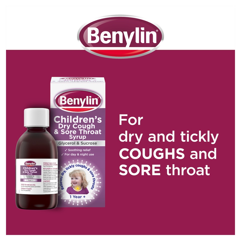 image 1 of Benylin Children's Dry Cough and Sore Throat Syrup 125ml