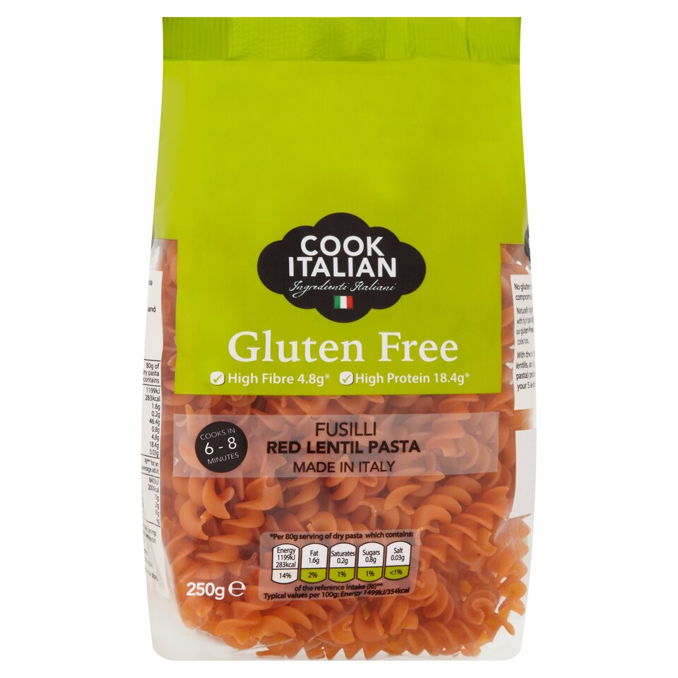Cook Italian Gluten Free Red Lentils Fusilli 250G