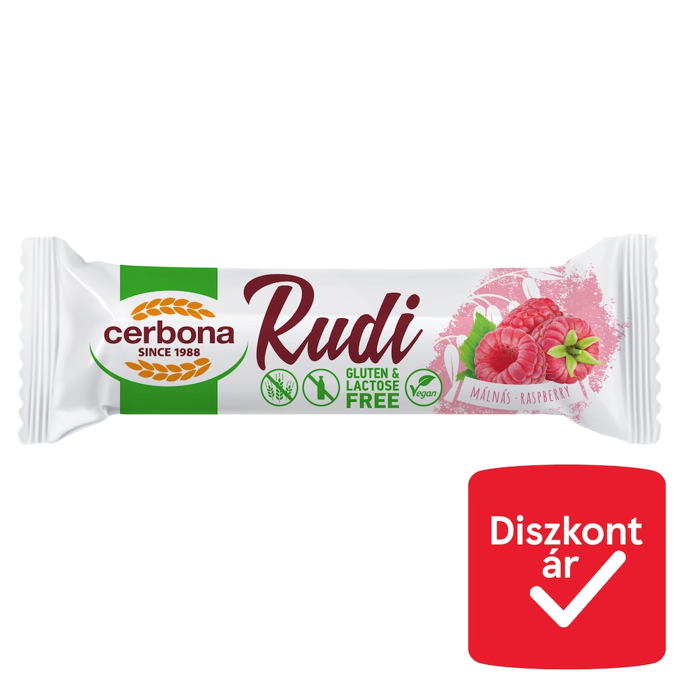 Cerbona Rudi Gluten-Free, Lactose-Free Oat Bar with Raspberry Filling and Cocoa Coating 30 g