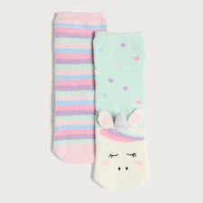F&F Girls 2-Pack Fluffy Unicorn and Striped Socks in Multi