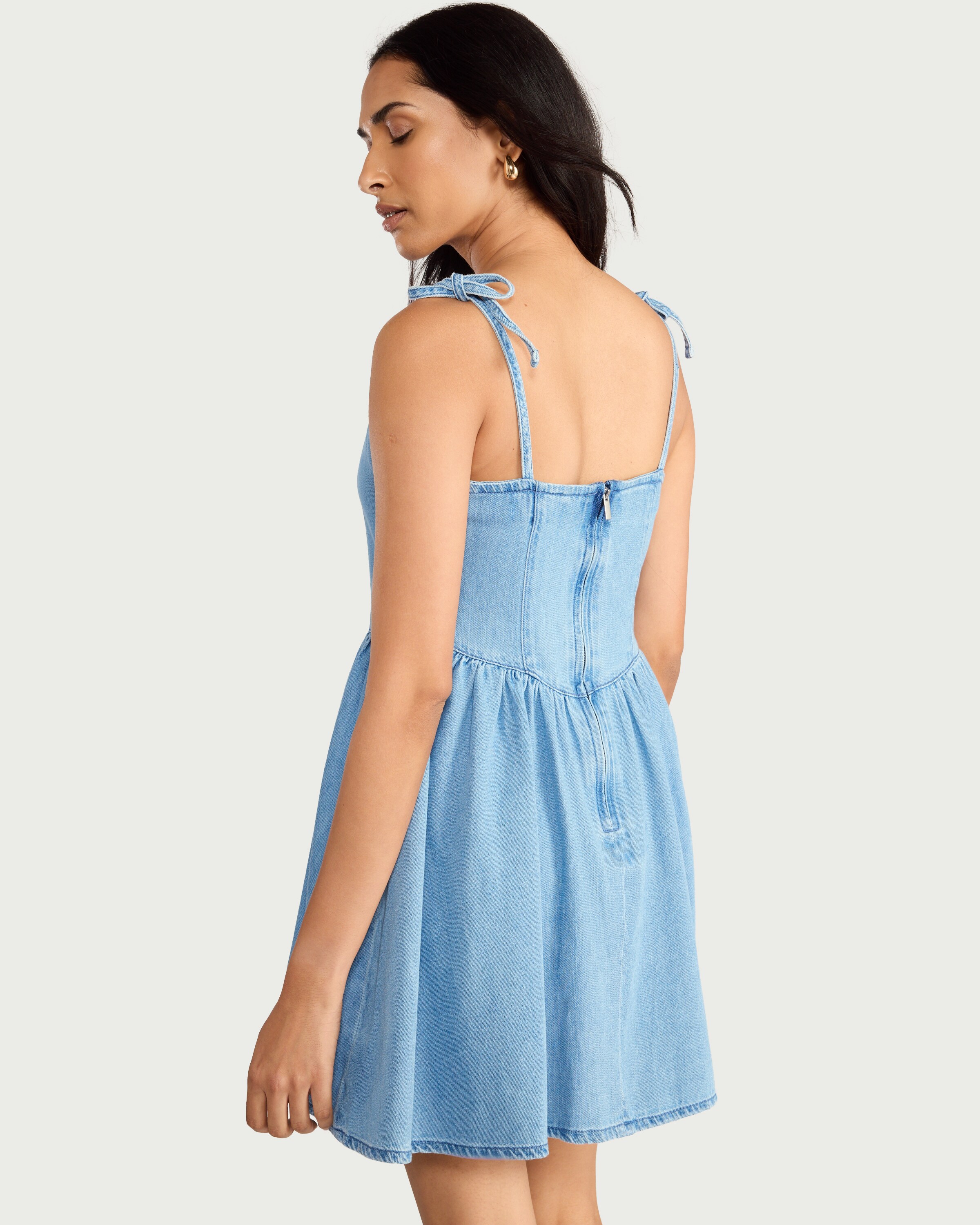 F&F Pure Cotton Denim Tie Strap Mini Dress in Blue