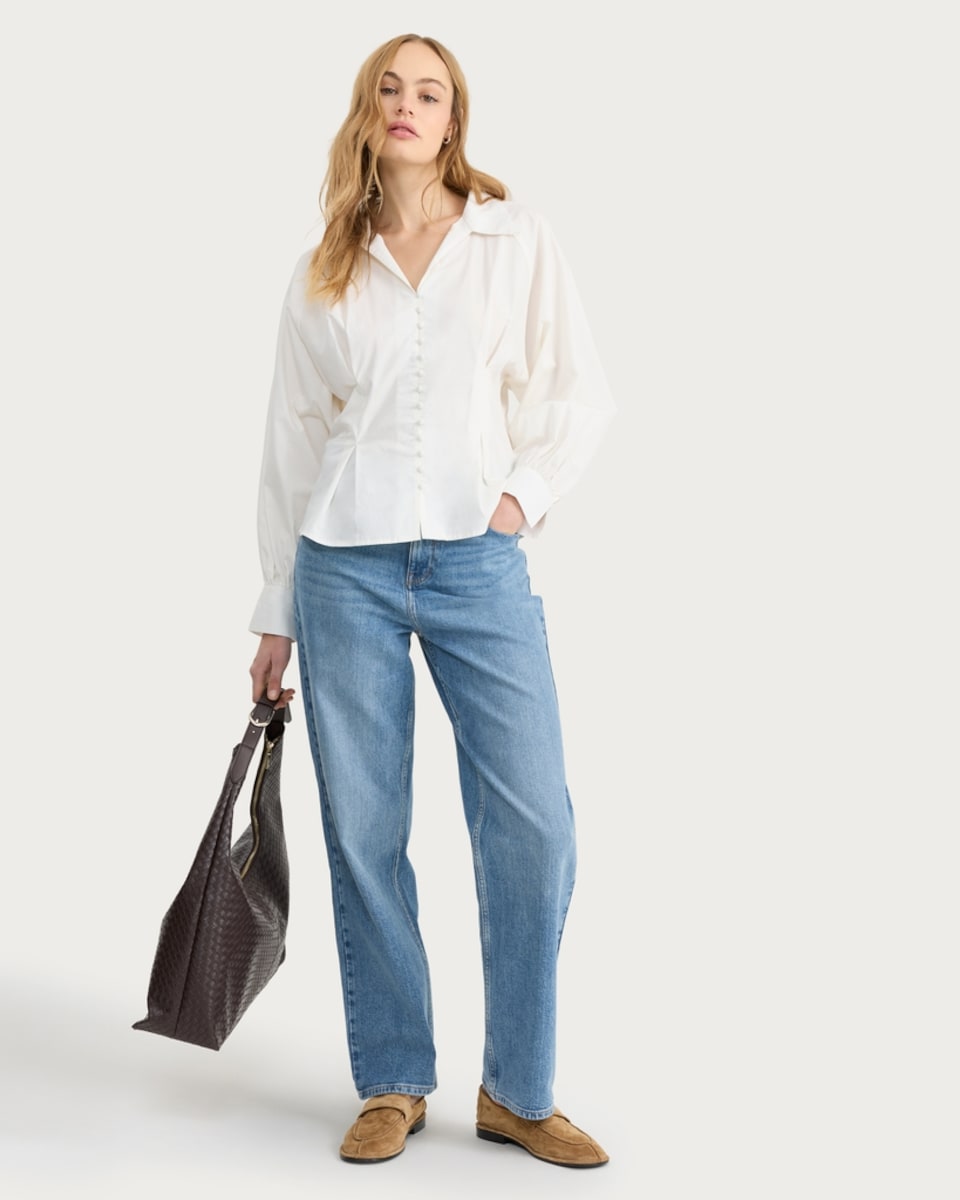 image 1 of F&F Pure Cotton Button Front Collared Blouse in White