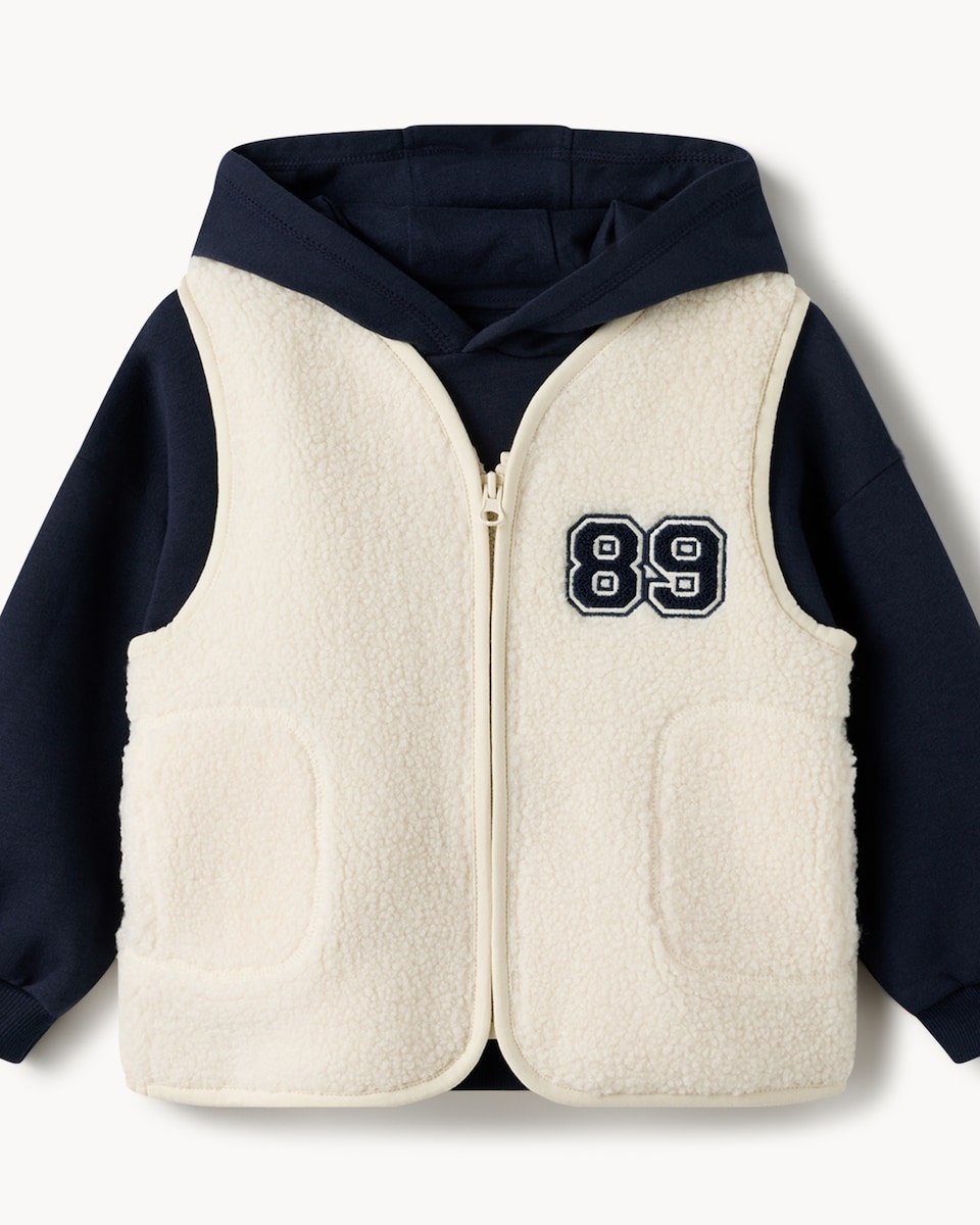 image 1 of F&F Boys 3-Piece Cotton Rich Borg Gilet Set in Cream