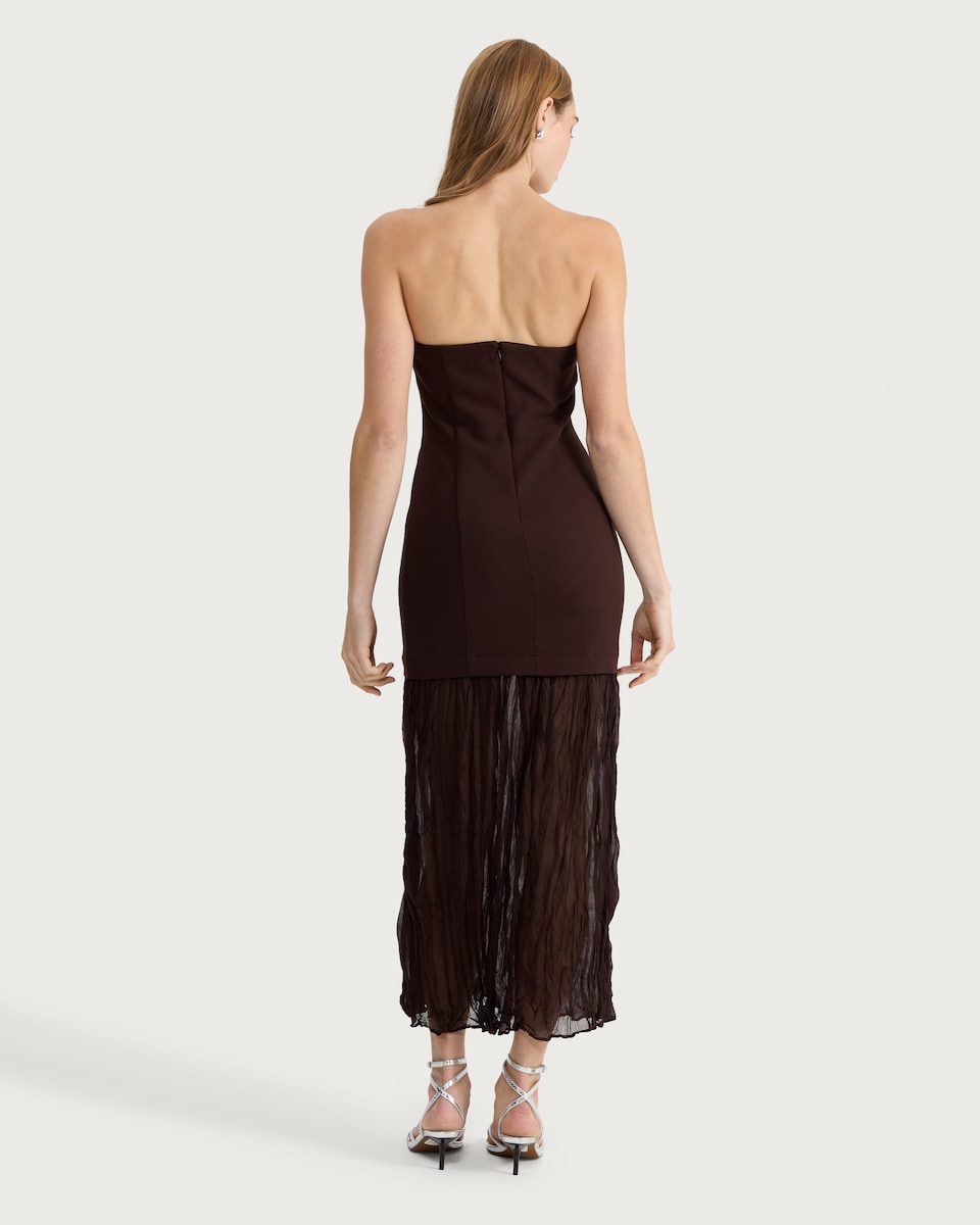 image 1 of F&F Strapless Chiffon Hem Dress in Brown