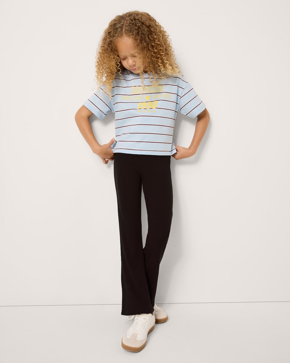 image 1 of F&F Girls Cotton Rich Ribbed Leggings in Brown