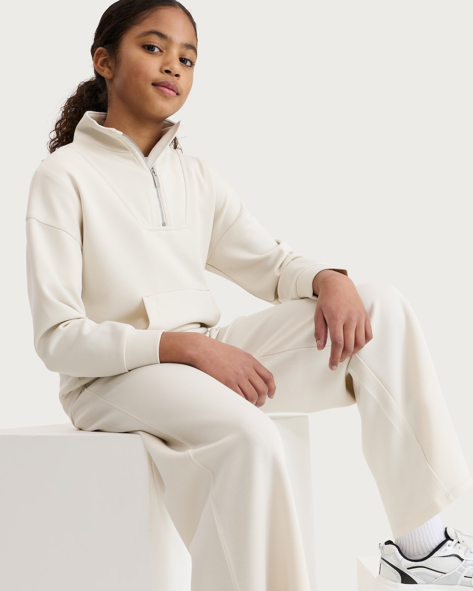 image 1 of F&F Active Girls AFTERCLASS 2-Piece Half Zip Sweatshirt and Joggers Set in Cream