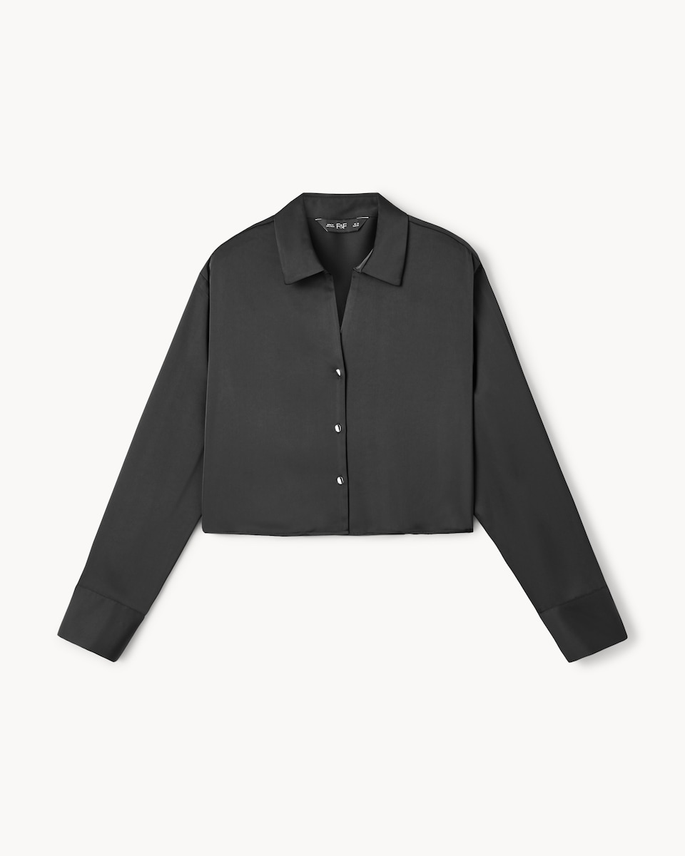 image 1 of F&F Satin Cropped Shirt in Grey