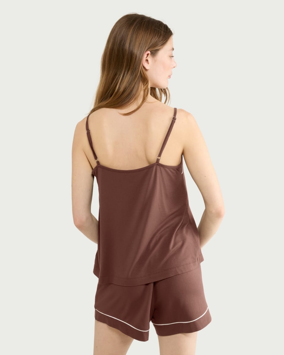 image 1 of F&F Contrast Trim Short Pyjama Set in Chocolate