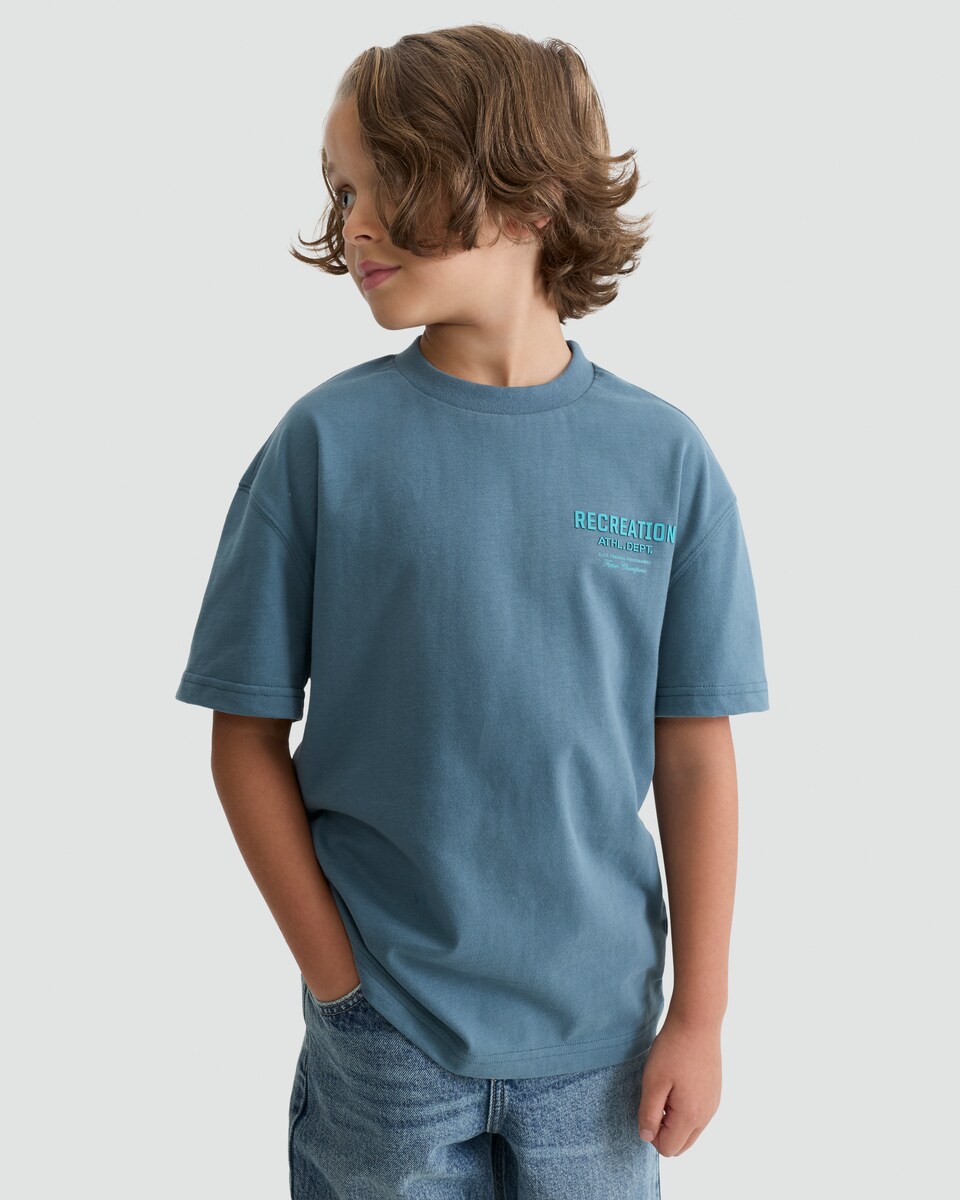 image 1 of F&F Active Pure Cotton Recreation Athl. Dept. Slogan T-Shirt in Blue
