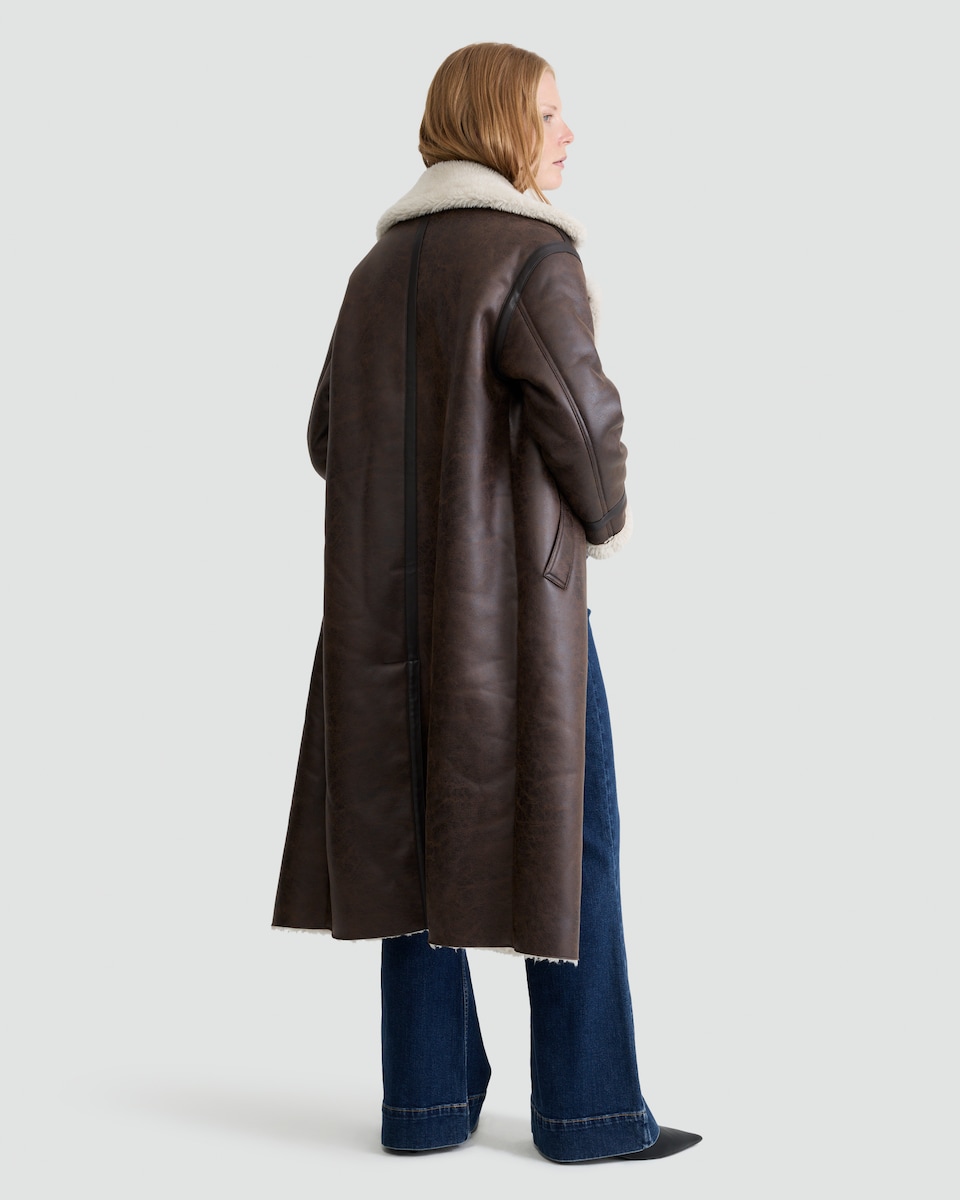 image 1 of The F&F Edit Double-Breasted Shearling Coat in Brown