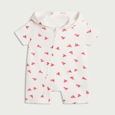 F&F Baby Pure Cotton Lobster Print Hooded Romper in White