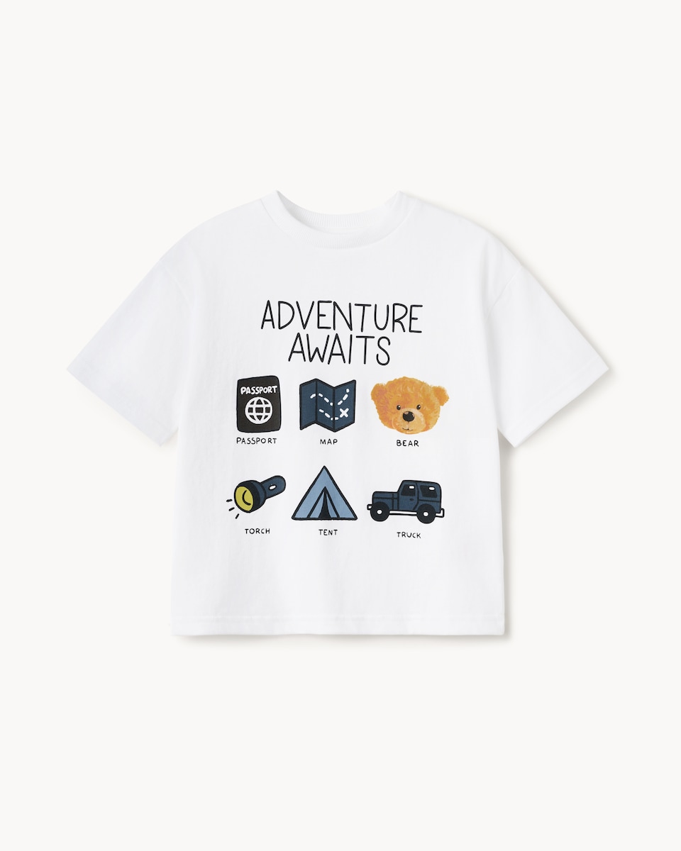 image 1 of F&F Boys Pure Cotton Adventure T-Shirt in White