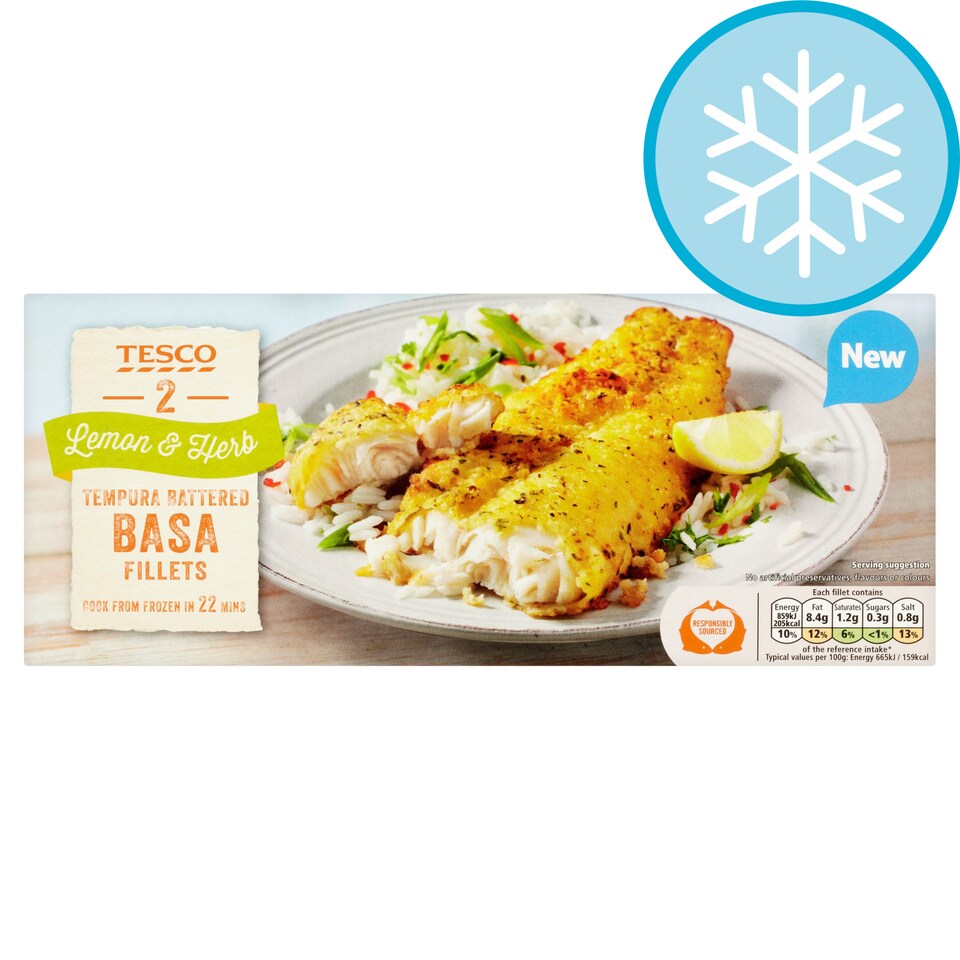 TESCO 2 TEMPURA BASA FLTS LEMON & HERB 300G