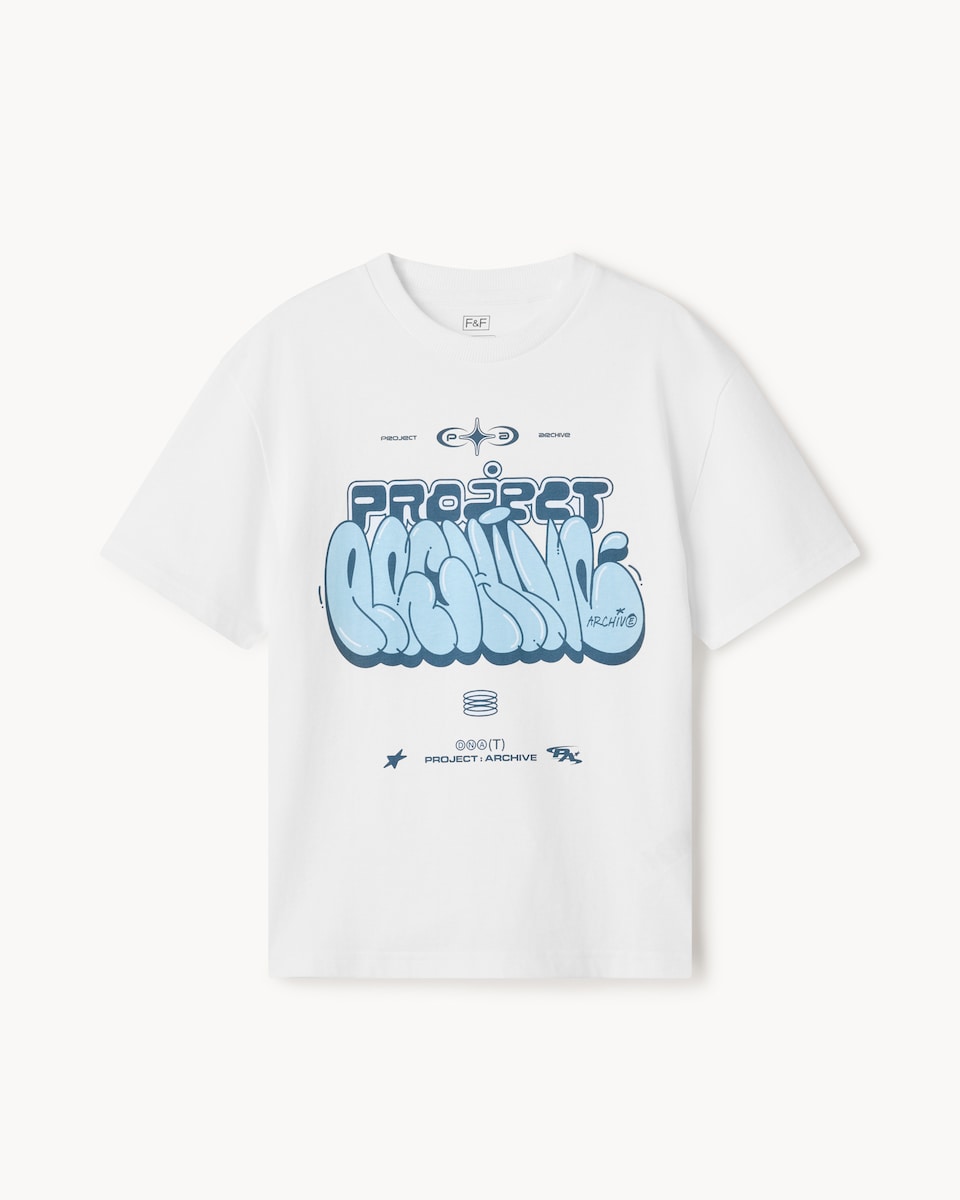 image 1 of F&F Boys Pure Cotton Slogan Oversized Fit T-Shirt in White