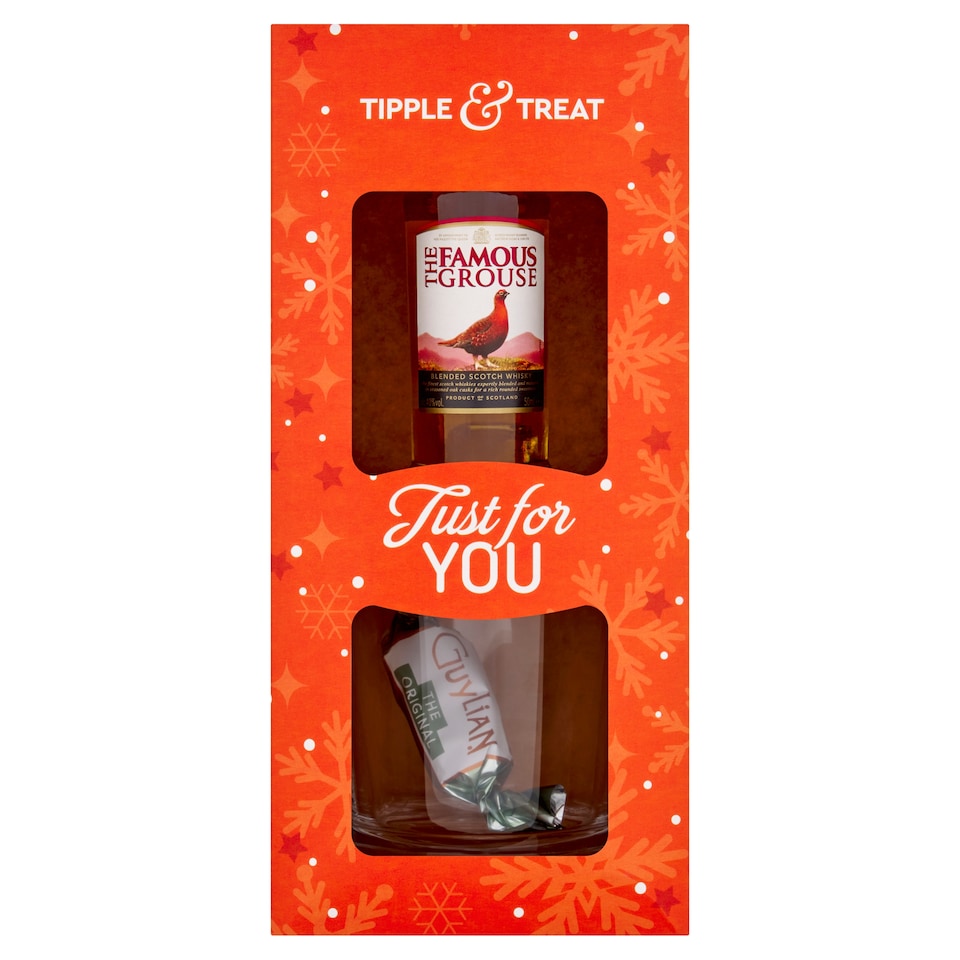 Famous Grouse Scotch Whisky 5cl Just For You - with Guylian's Temptations Praline 10.5g, and glass