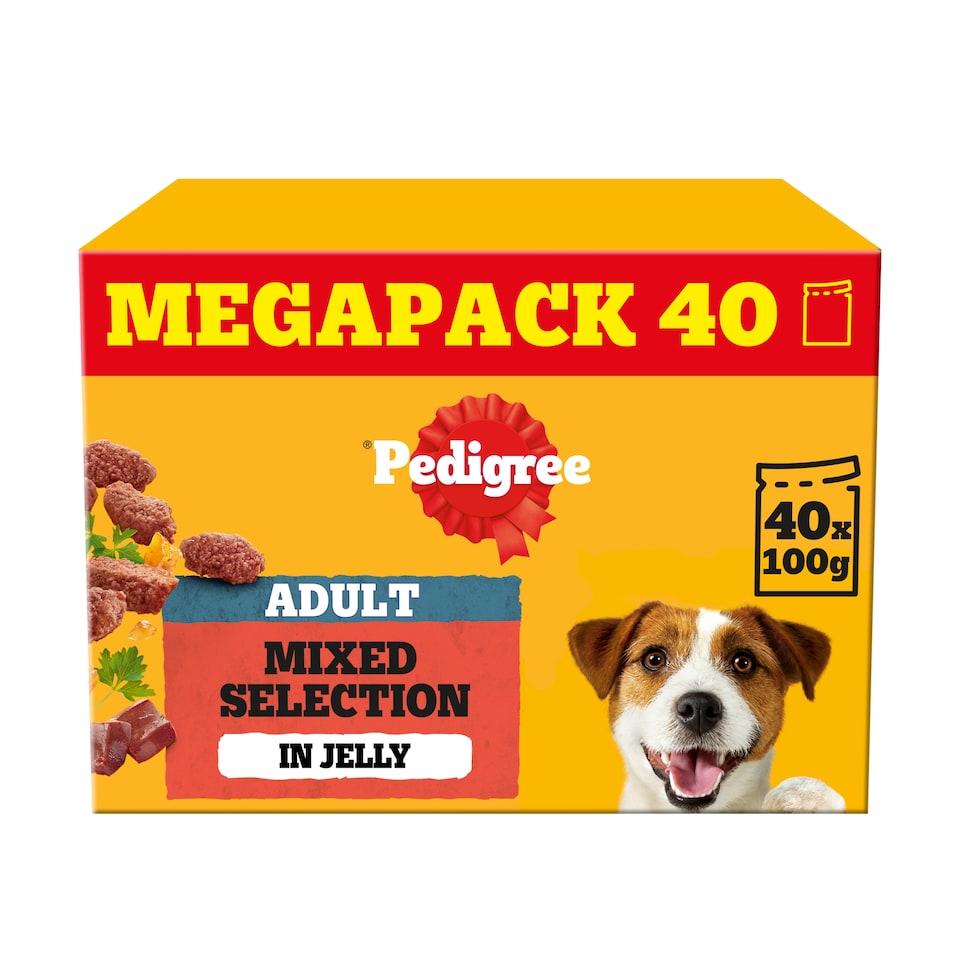 image 1 of PEDIGREE Adult Dog Food Pouches Mixed Selection in Jelly 40x100g Mega Pack