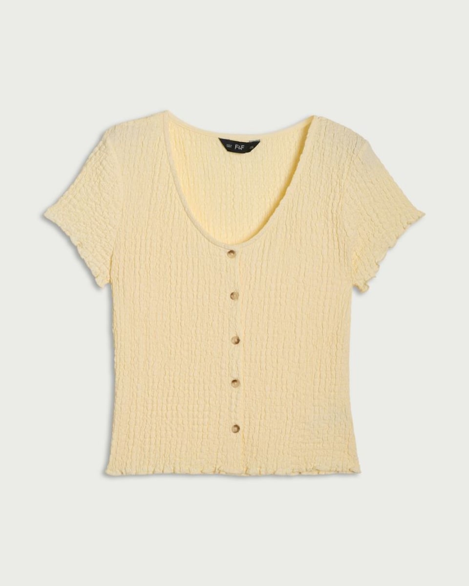 image 1 of F&F Textured Button Front Top in Yellow