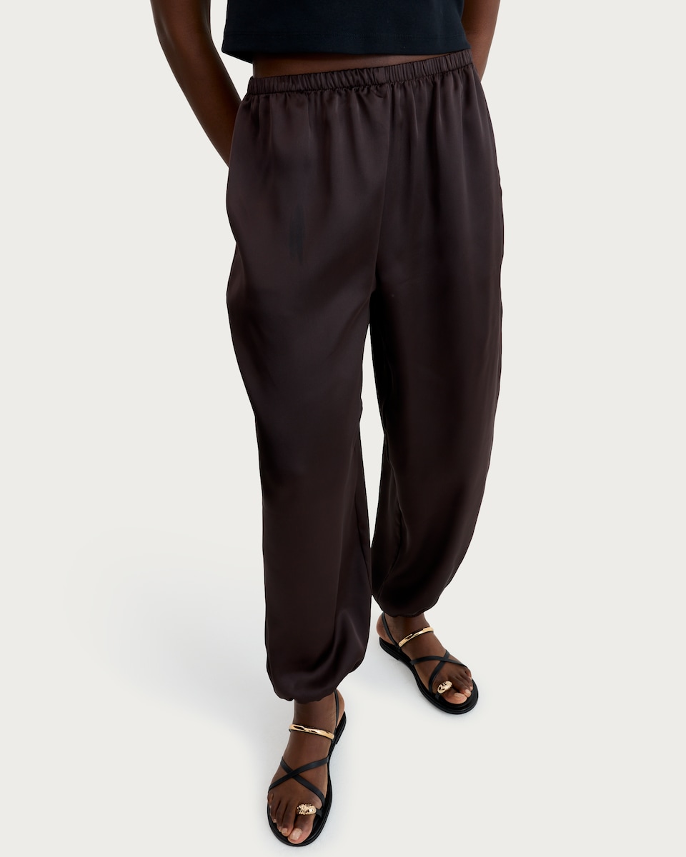 image 1 of F&F Satin Wide Leg Cuffed Trousers in Chocolate