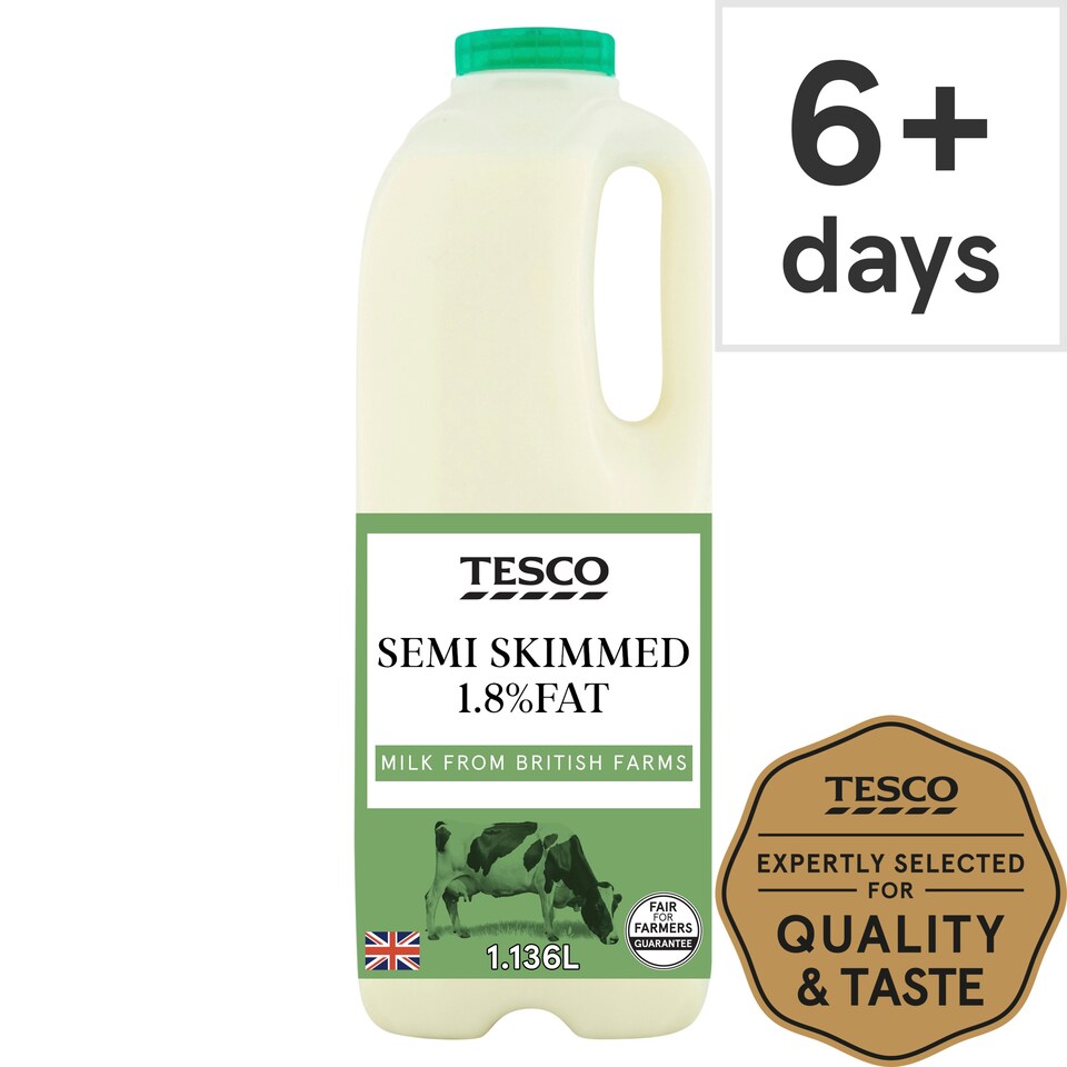 Tesco British Semi Skimmed Milk 1.13L, 2 Pints