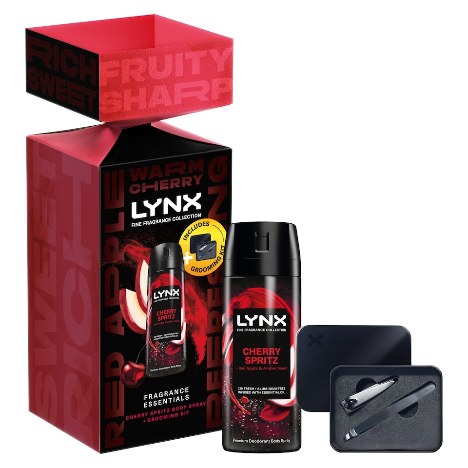 image 1 of Lynx Cherry Spritz Fine Fragrance Bodyspray 150ml + Grooming Kit Cracker Gift Set