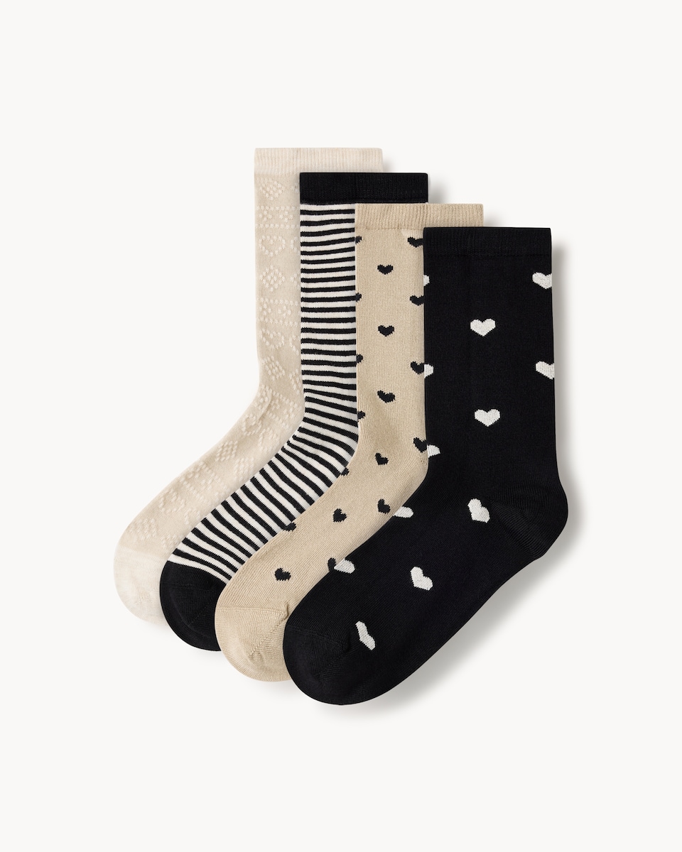 F&F 4-Pack Supersoft Heart Ankle Socks in Neutral