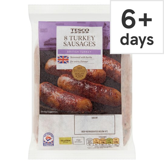 Tesco 8 Turkey Sausages 454G Tesco Groceries