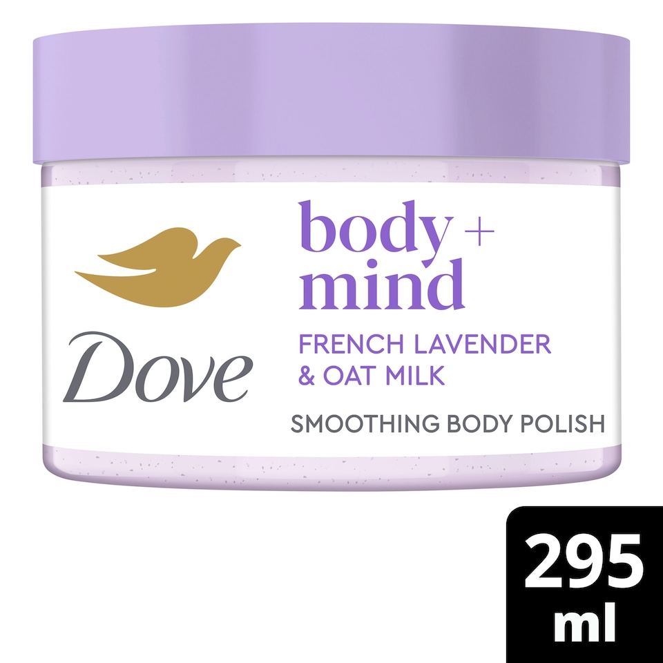 image 1 of Dove Body + Mind French Lavender & Oat Milk Bath Scrub 295ml