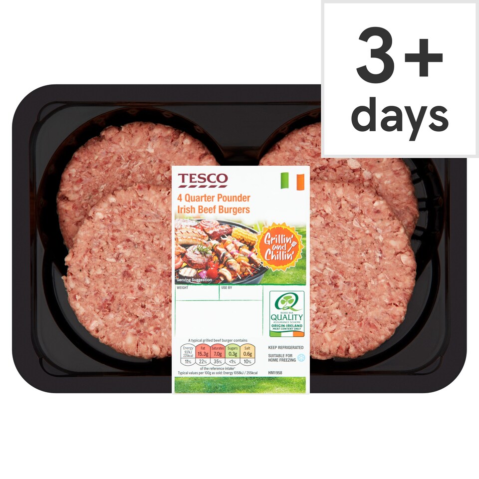 Tesco Fire Pit Irish Quarter Pounders Burgers 454G
