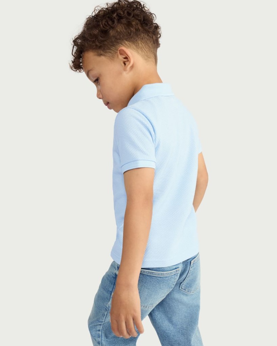image 1 of F&F Boys Popcorn Textured Zip Neck Polo Shirt in Blue