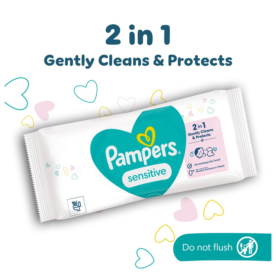 image 1 of Pampers Sensitive Baby Wipes 0% Plastic 12X52 Wipes