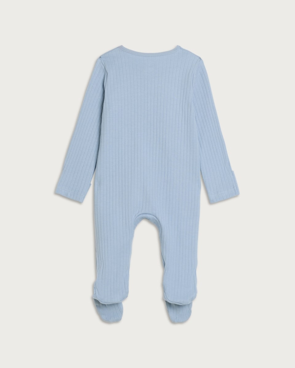 image 1 of F&F Baby Pure Cotton Ribbed I Love My Mummy Long Sleeved Sleepsuit in Blue