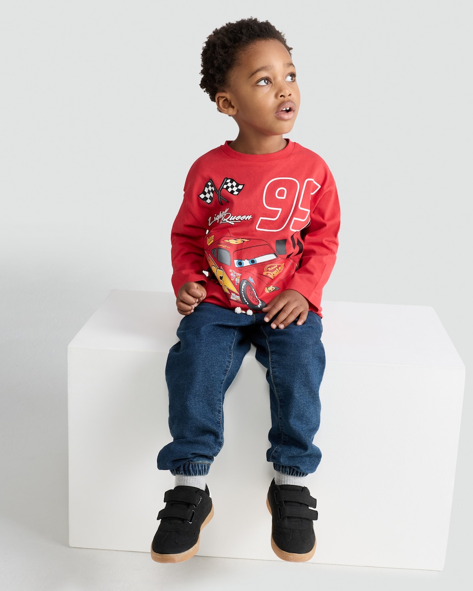 image 1 of Disney Cars Pure Cotton Lightning McQueen Long Sleeved Top in Red