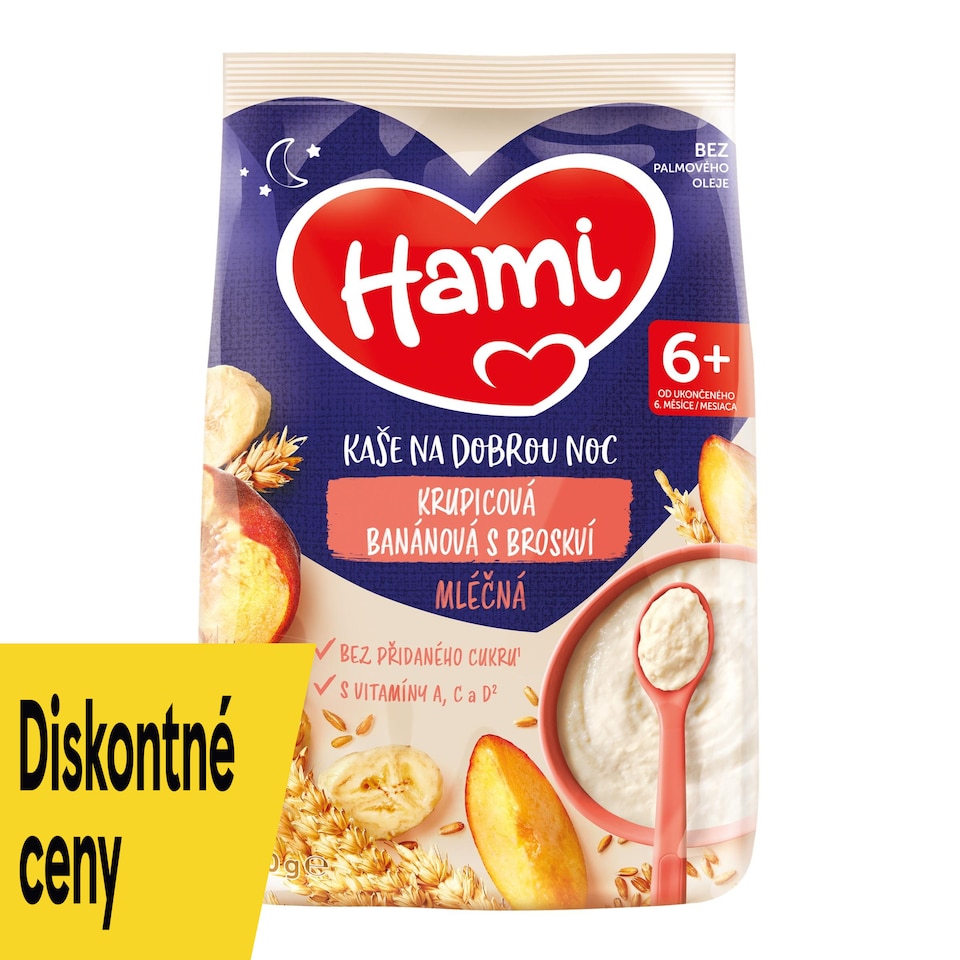 image 1 of Hami Semolina Milk Porridge with Banana and Peach Good Night 210g
