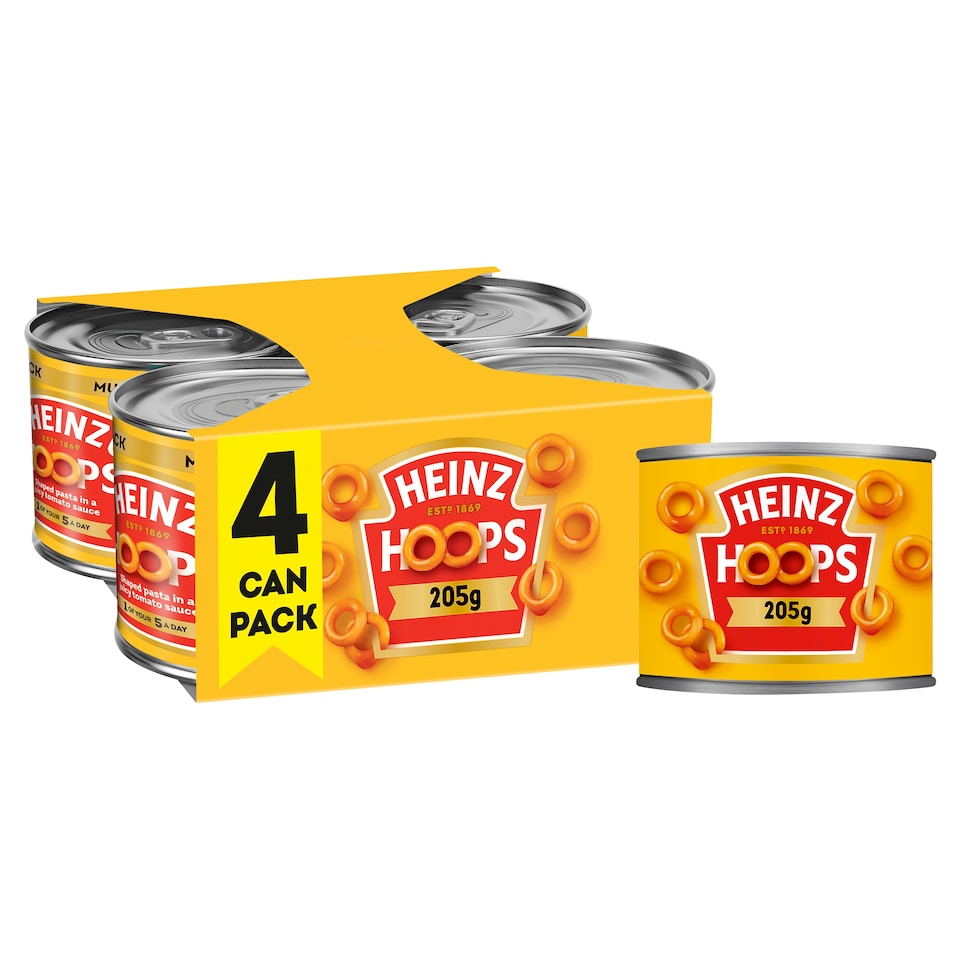 image 1 of Heinz Spaghetti Hoops in Tomato Sauce 4 x 205g
