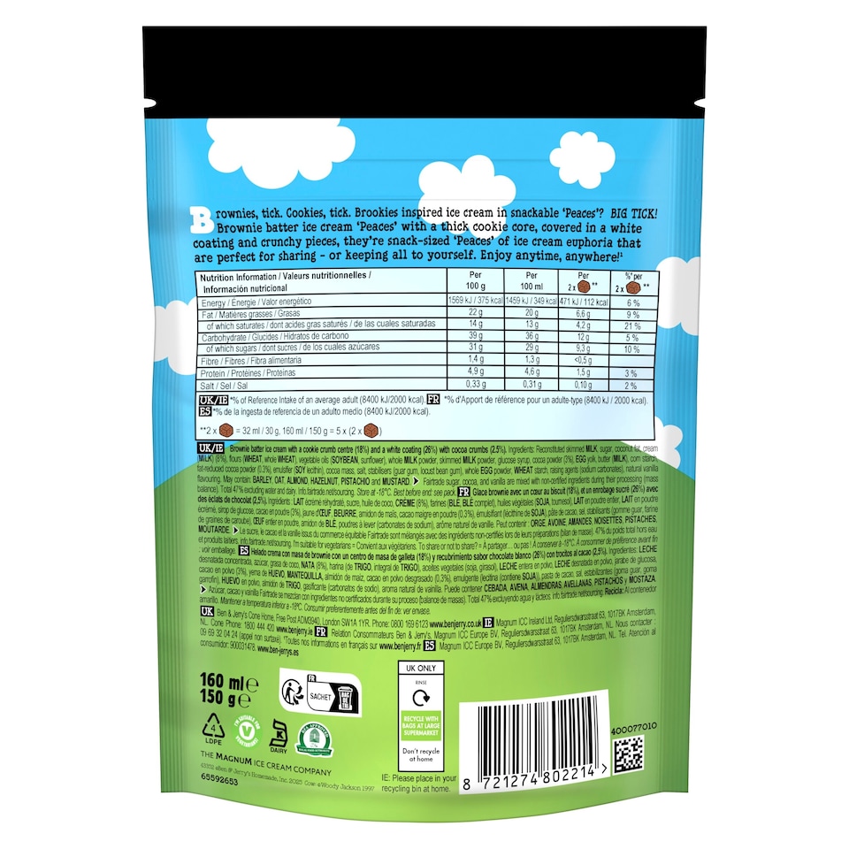 image 1 of Ben & Jerry's Brookies & Cream 'Peaces' 160ml