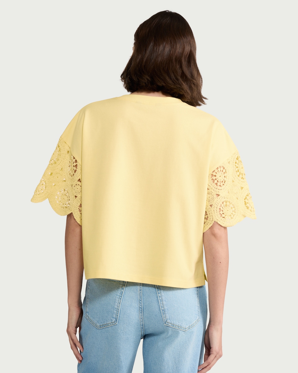 image 1 of F&F Pure Cotton Broderie Top in Yellow