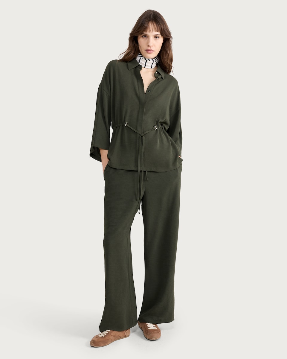 image 1 of F&F Drawstring Waist Wide Sleeved Shirt in Khaki