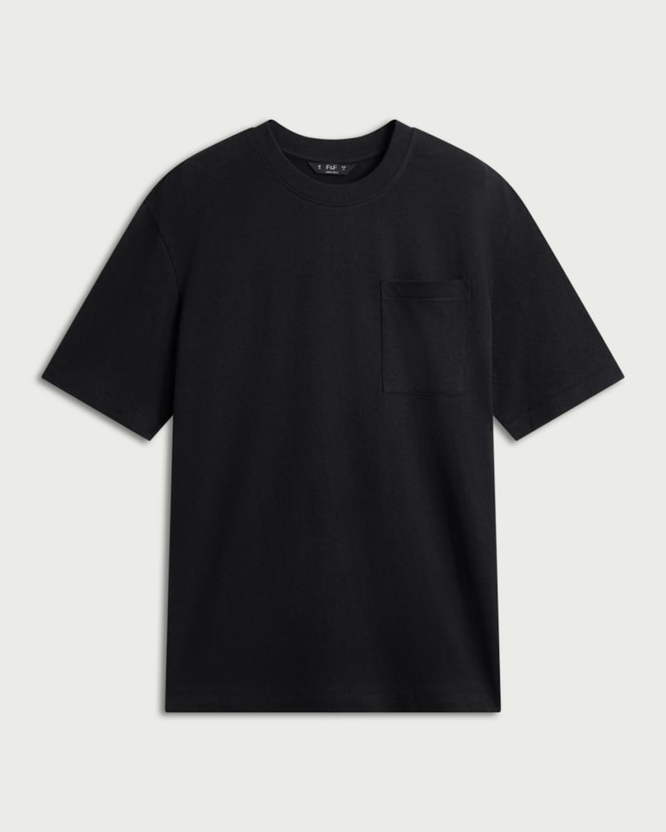 image 1 of F&F Edit Linen Rich Crew Neck T-Shirt in Black