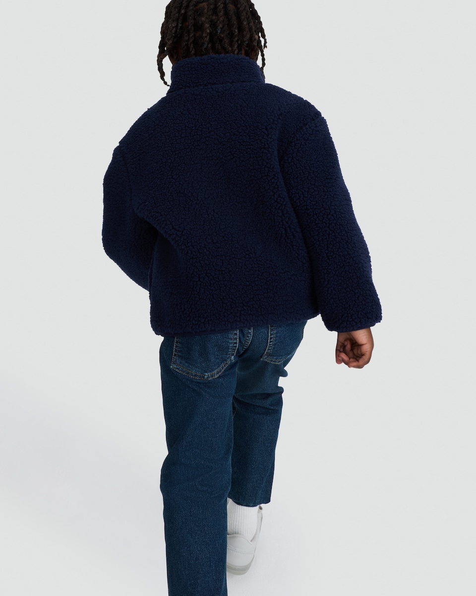 image 1 of F&F Boys Fleece Pocket Front Zip Up Jacket in Navy