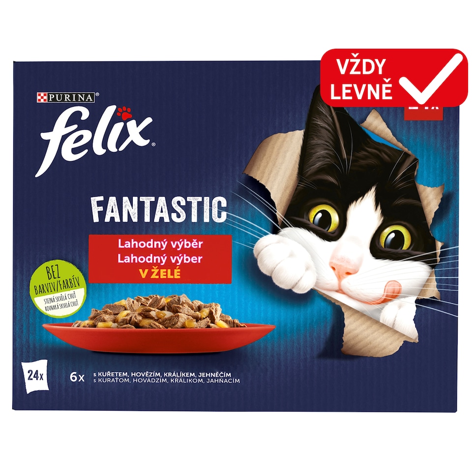 image 1 of Felix Fantastic Pouches for Cats Chicken, Beef, Rabbit, Lamb in Jelly 24 x 85g