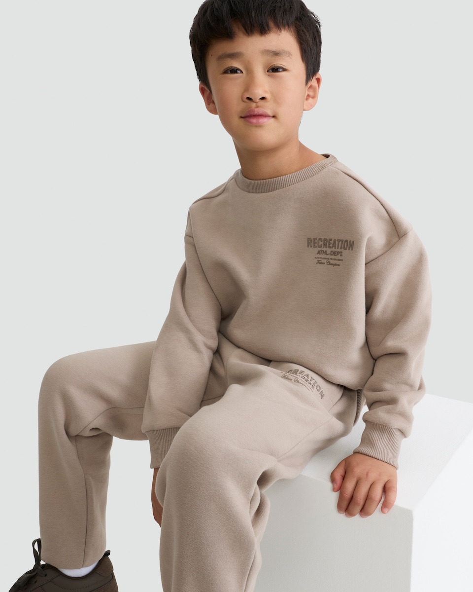 image 1 of F&F Active Cotton Rich Athl. Dept. Slogan Sweatshirt in Stone