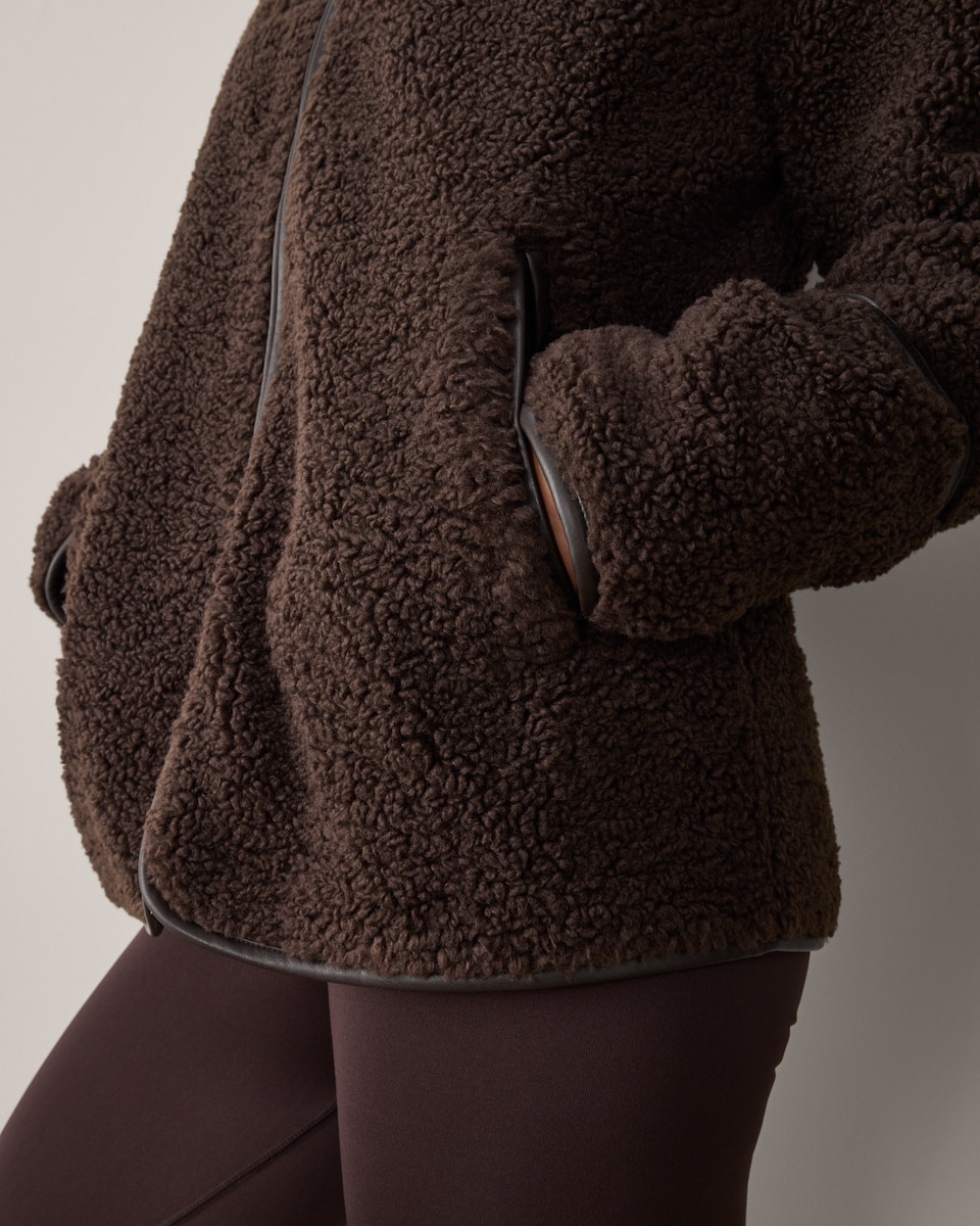image 1 of F&F Active OUTDOOR Borg Textured Zip Up Jacket in Brown