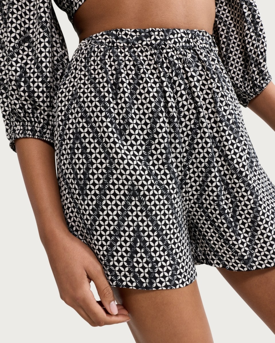 image 1 of F&F Mono Print Co-ord Beach Shorts in Multi Black White